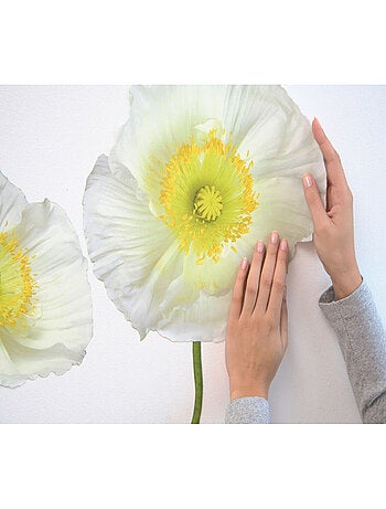 Sticker mural deux grandes fleurs de pavot blanc - 50x70 cm