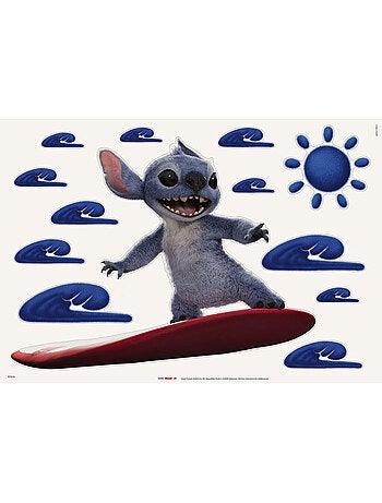 Sticker mural Disney et Stitch en live-action – Surfe la vague 70x50 cm