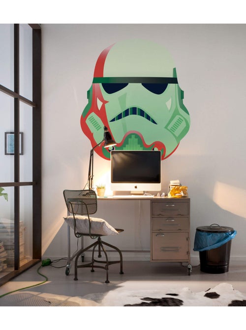 Sticker Mural Géant - la tête d' un Stormtroopers vert et rouge - 125 x 125 cm - Kiabi