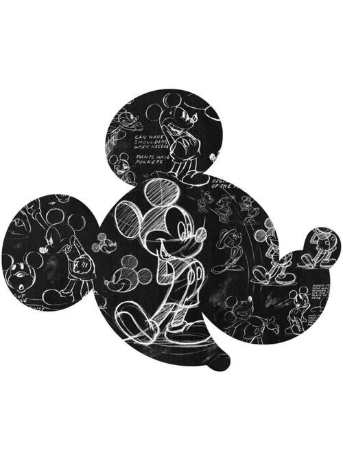 Sticker Mural Géant - Tête de Mickey agencée avec des croquis de Mickey  - 125 x 125 cm - Kiabi