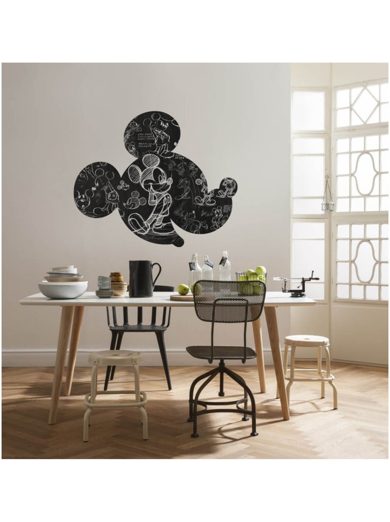 Sticker Mural Géant - Tête de Mickey agencée avec des croquis de Mickey  - 125 x 125 cm Multicolore - Kiabi