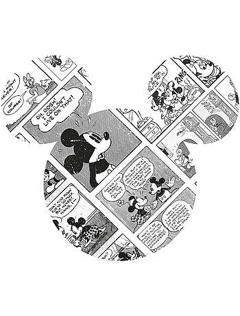 Sticker Mural Géant - Tête de Mickey agencée avec la BD de Mickey Mouse en noir et blanc- 125 x 125