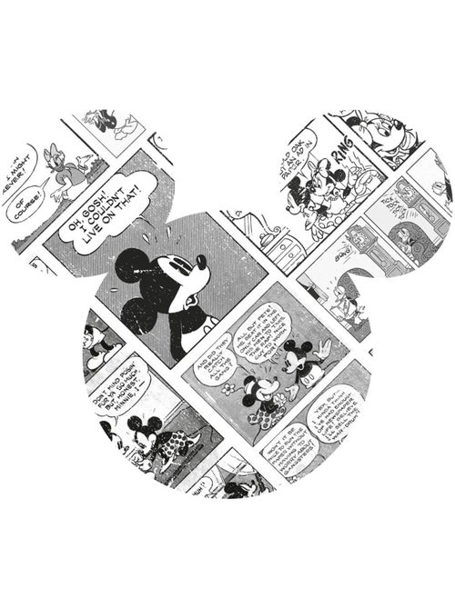 Sticker Mural Géant - Tête de Mickey agencée avec la BD de Mickey Mouse en noir et blanc- 125 x 125 - Kiabi