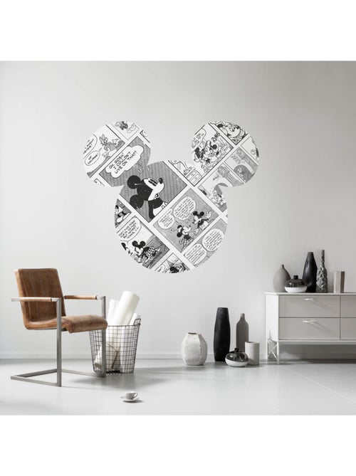 Sticker Mural Géant - Tête de Mickey agencée avec la BD de Mickey Mouse en noir et blanc- 125 x 125 - Kiabi