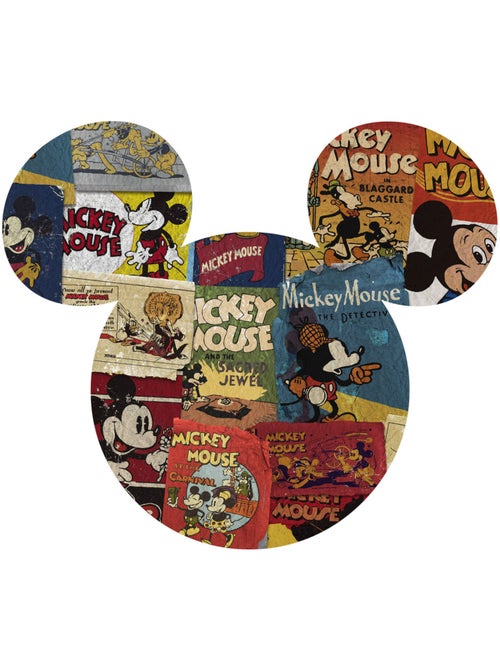 Sticker Mural Géant - Tête de Mickey agencée avec les anciennes BD de Mickey Mouse - 125 x 125 cm - Kiabi