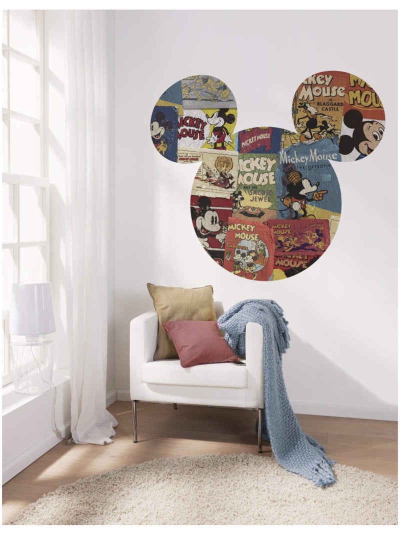 Sticker Mural Géant - Tête de Mickey agencée avec les anciennes BD de Mickey Mouse - 125 x 125 cm Multicolore - Kiabi