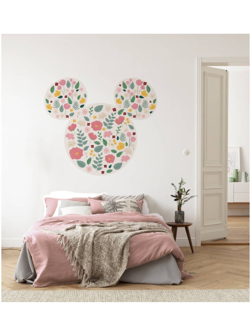 Sticker Mural Géant - Tête De Mickey tout en fleur - 125 x 125 cm Multicolore - Kiabi