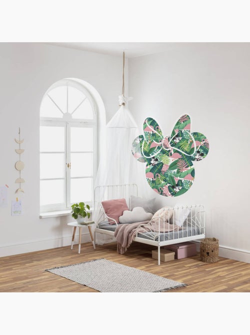 Sticker Mural Géant - Tête de Minnie dans une forêt tropical avec des flamants roses - 125 x 125 cm - Kiabi
