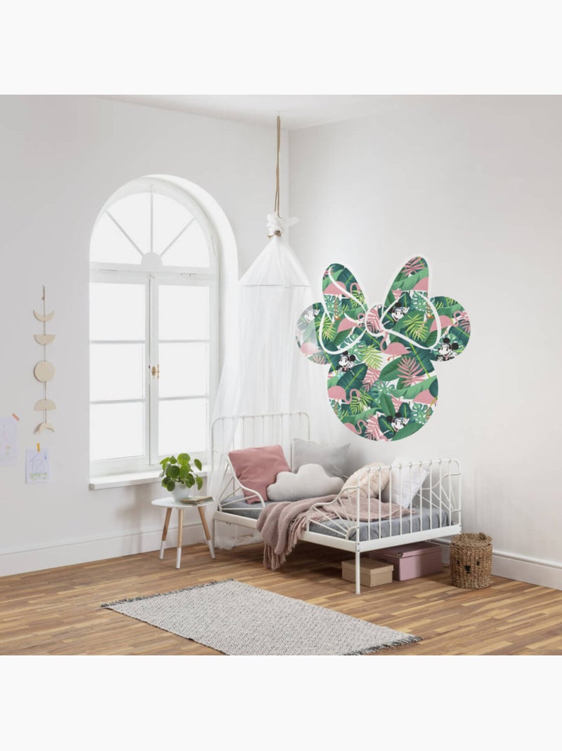 Sticker Mural Géant - Tête de Minnie dans une forêt tropical avec des flamants roses - 125 x 125 cm Multicolore - Kiabi