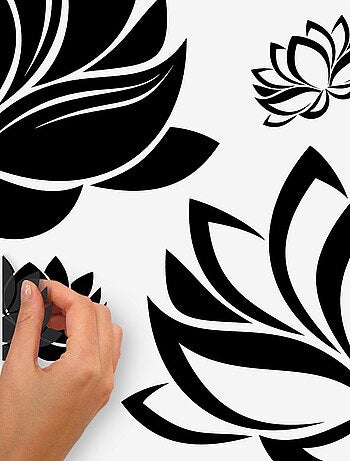 Sticker Mural Géant Fleur de Lotus avec Lignes Noires