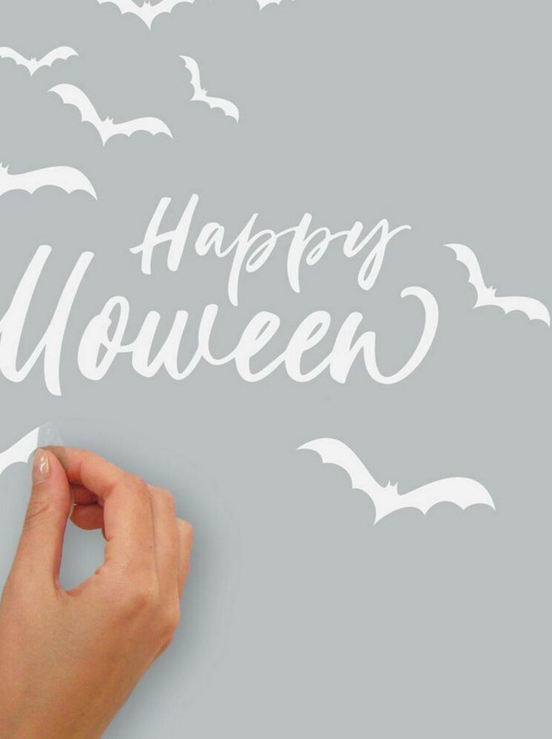 Sticker Mural géant Happy Halloween Phosphorescent -Un bonbon ou un sort- Blanc - Kiabi