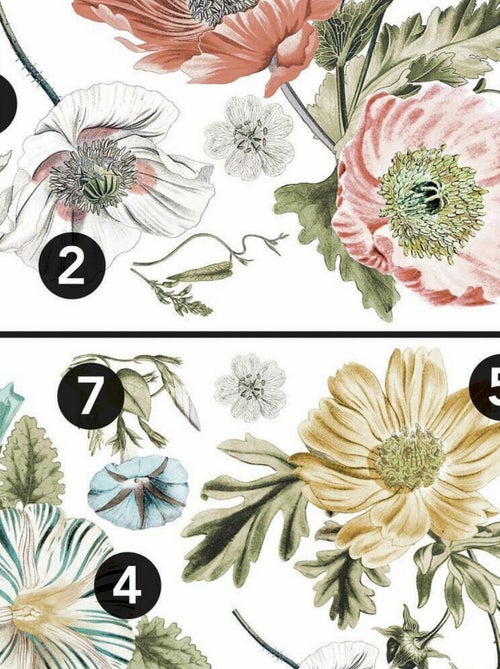 Sticker mural géant Pavot Floral Vintage - Kiabi