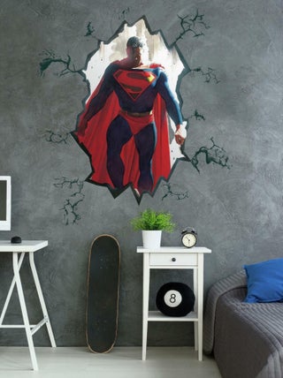 Sticker mural géant repositionnable Alex Ross Superman qui fracture le mur