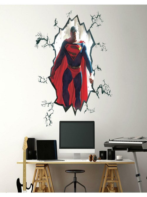Sticker mural géant repositionnable Alex Ross Superman qui fracture le mur - Kiabi