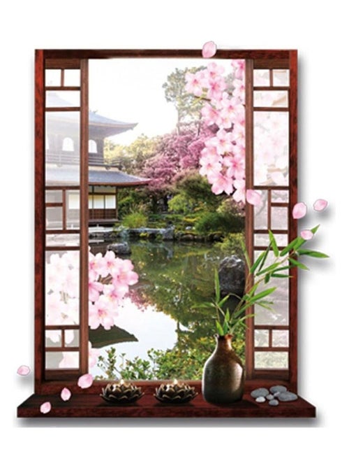 Sticker mural jardin et cerisier en trompe lil - Kiabi