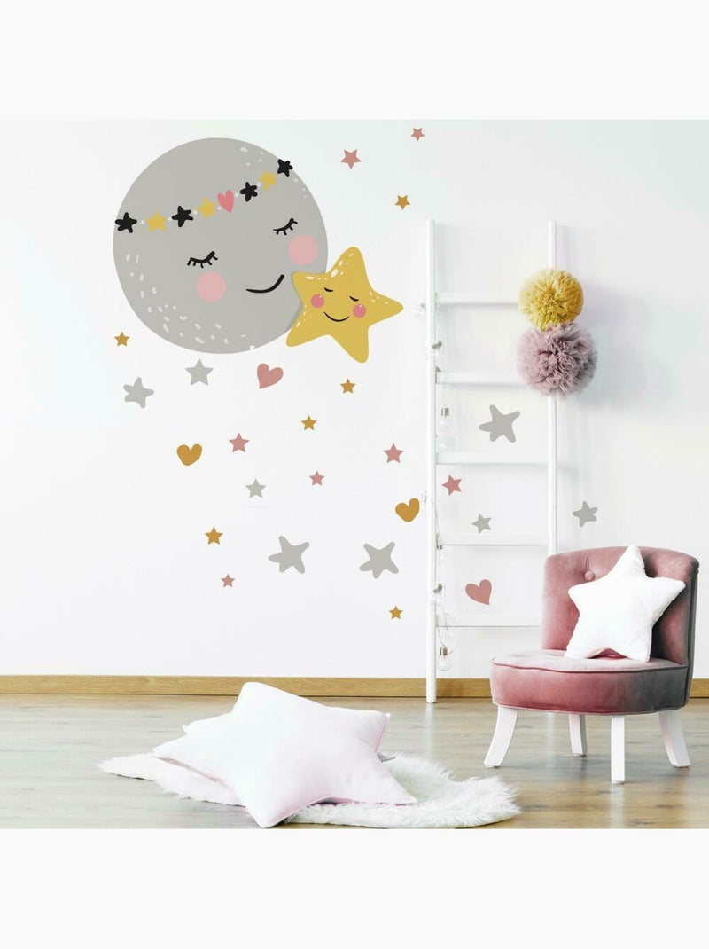 Sticker mural Lune et étoile Multicolore - Kiabi