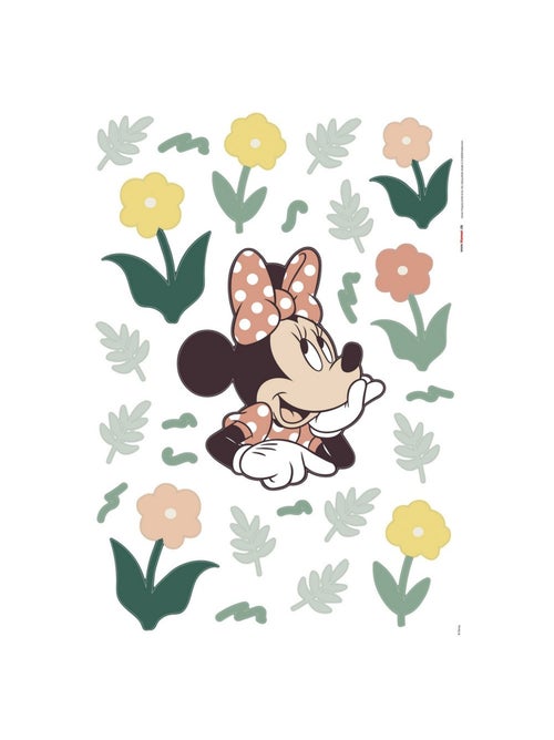 Sticker mural Minnie Mouse avec des fleurs 50 x 70 cm - Kiabi