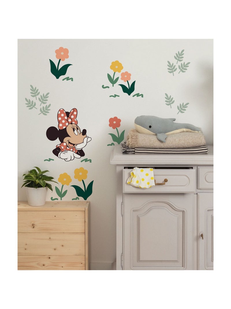 Sticker mural Minnie Mouse avec des fleurs 50 x 70 cm Multicolore - Kiabi