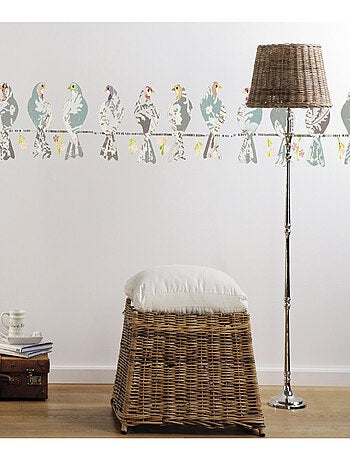 Sticker mural oiseaux avec 12 pigeons posés sur un fil - 50x70 cm