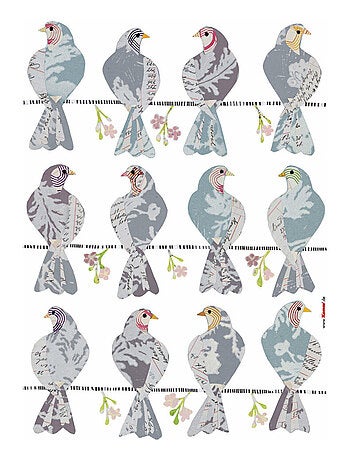 Sticker mural oiseaux avec 12 pigeons posés sur un fil - 50x70 cm
