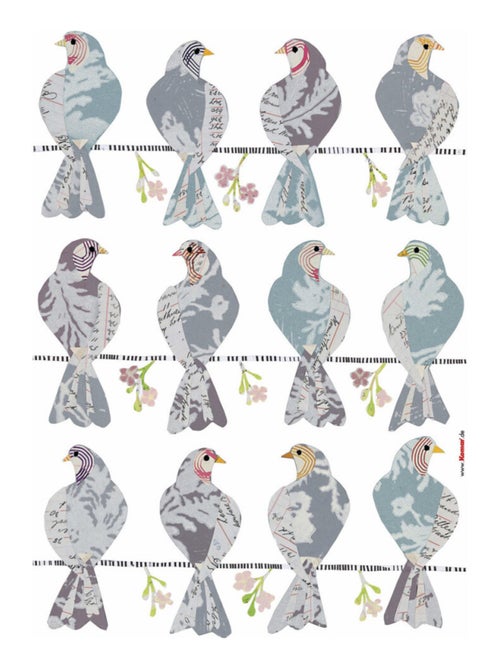 Sticker mural oiseaux avec 12 pigeons posés sur un fil - 50x70 cm - Kiabi