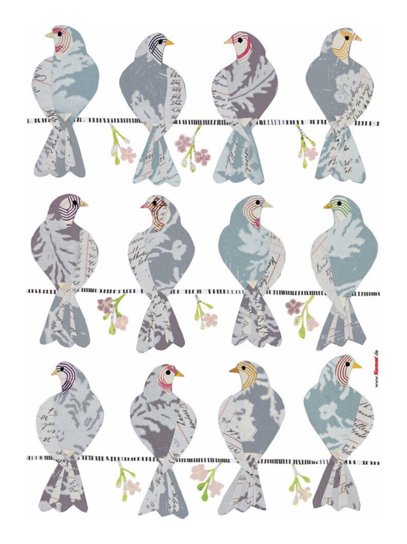 Sticker mural oiseaux avec 12 pigeons posés sur un fil - 50x70 cm Multicolore - Kiabi