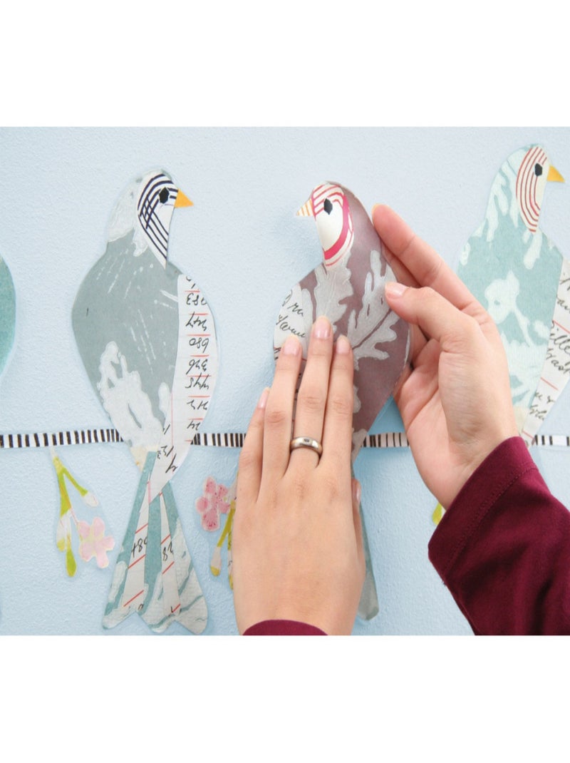 Sticker mural oiseaux avec 12 pigeons posés sur un fil - 50x70 cm Multicolore - Kiabi