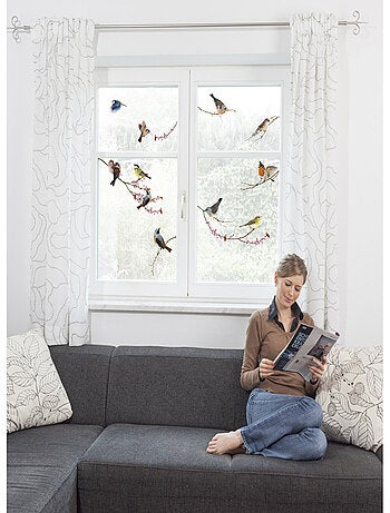 Sticker mural oiseaux colorés sur branche - 31 x 31 cm