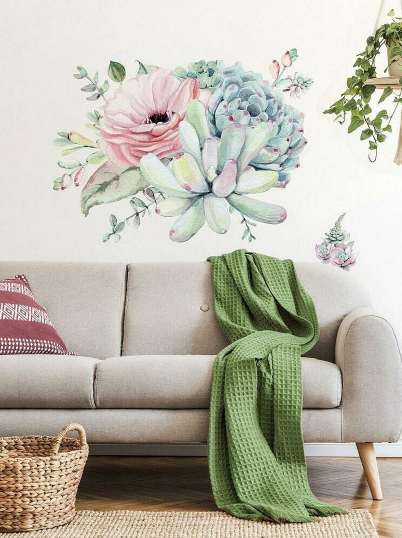 Sticker Mural Sublime Aquarelle Florale Rose - Kiabi