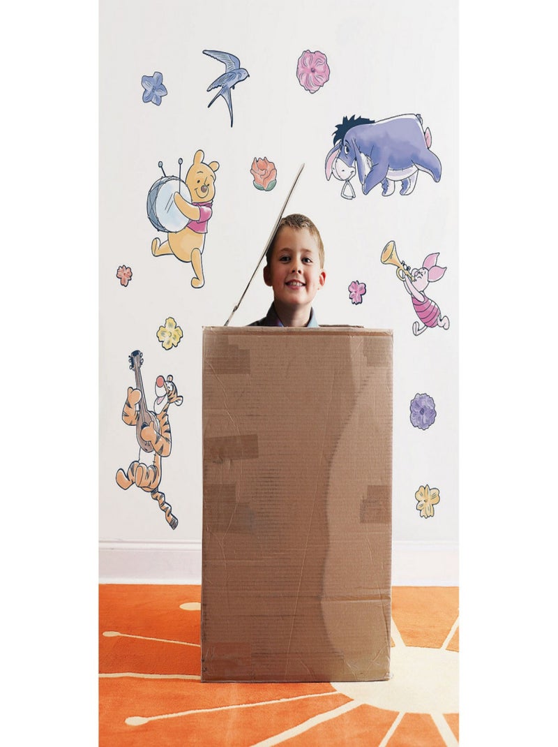 Sticker mural Winnie L'Ourson Joue De La Batterie  - 50x70 cm Multicolore - Kiabi
