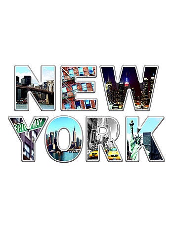 Sticker New York lettres avec vue manhattan - 1 planche 42,5 x 65 cm