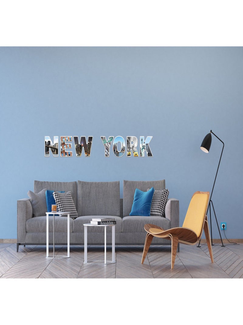 Sticker New York lettres avec vue manhattan - 1 planche 42,5 x 65 cm Multicolore - Kiabi