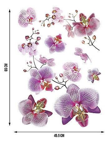 Sticker Orchidées roses et fushia - 1 planche 42,5 x 65 cm