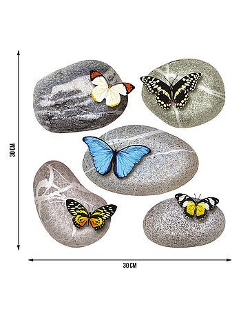 Sticker Papillons sur pierres de plage - 1 planche 30 x 30 cm