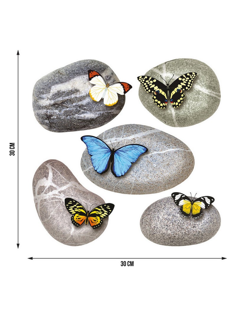 Sticker Papillons sur pierres de plage - 1 planche 30 x 30 cm Multicolore - Kiabi