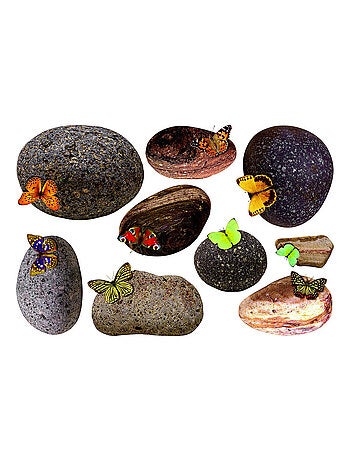 Sticker Papillons sur pierres de plage - 1 planche 42,5 x 65 cm