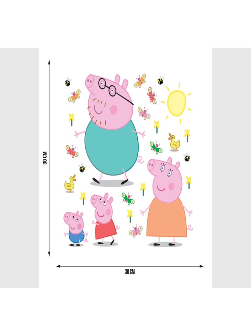 Sticker Peppa pig et sa famille - 1 planche 30 x 30 cm Multicolore - Kiabi