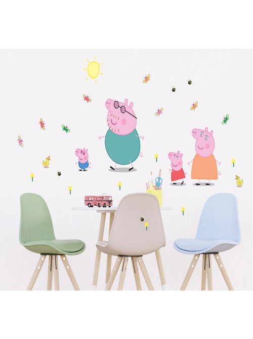 Sticker Peppa pig et sa famille - 1 planche 42,5 x 65 cm - Kiabi