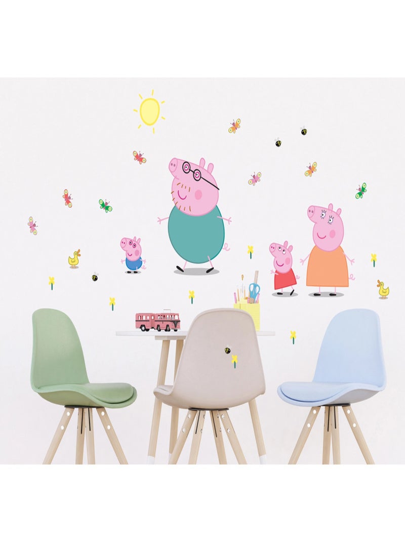 Sticker Peppa pig et sa famille - 1 planche 42,5 x 65 cm Multicolore - Kiabi