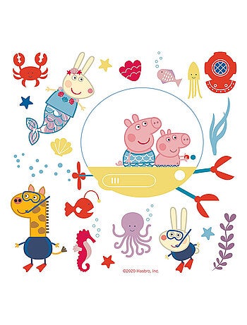 Sticker Peppa pig et sa famille dans l'eau - 1 planche 30 x 30 cm