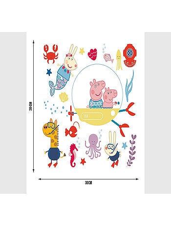 Sticker Peppa pig et sa famille dans l'eau - 1 planche 30 x 30 cm