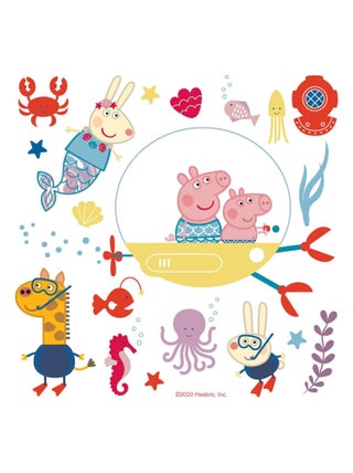 Sticker Peppa pig et sa famille dans l'eau - 1 planche 30 x 30 cm