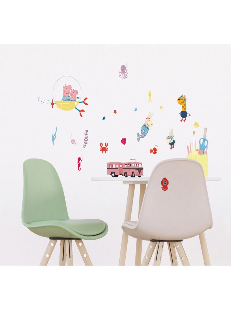 Sticker Peppa pig et sa famille dans l'eau - 1 planche 30 x 30 cm Multicolore - Kiabi