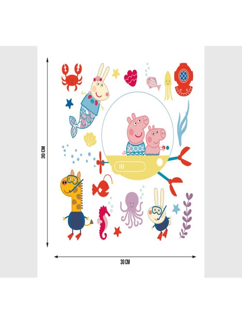 Sticker Peppa pig et sa famille dans l'eau - 1 planche 30 x 30 cm - Kiabi