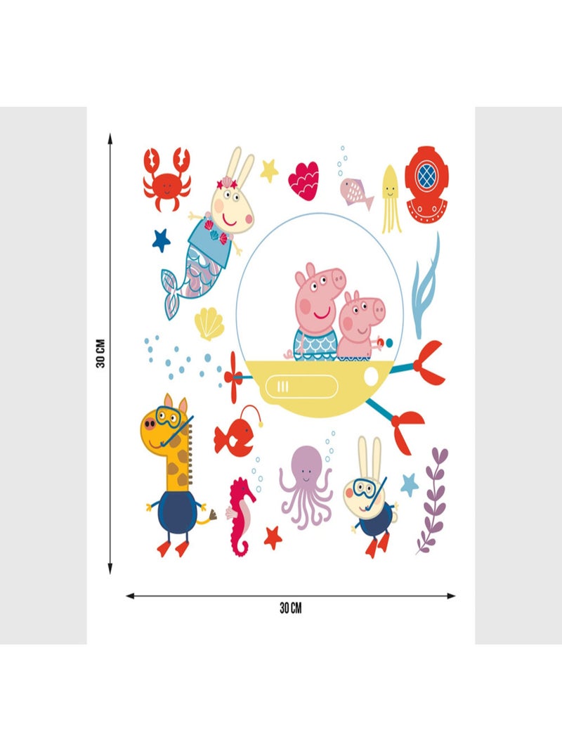Sticker Peppa pig et sa famille dans l'eau - 1 planche 30 x 30 cm Multicolore - Kiabi