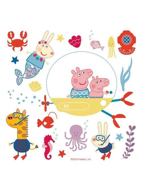 Sticker Peppa pig et sa famille dans l'eau - 1 planche 42,5 x 65 cm - Kiabi