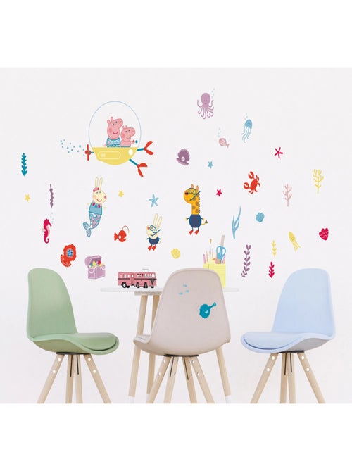 Sticker Peppa pig et sa famille dans l'eau - 1 planche 42,5 x 65 cm - Kiabi