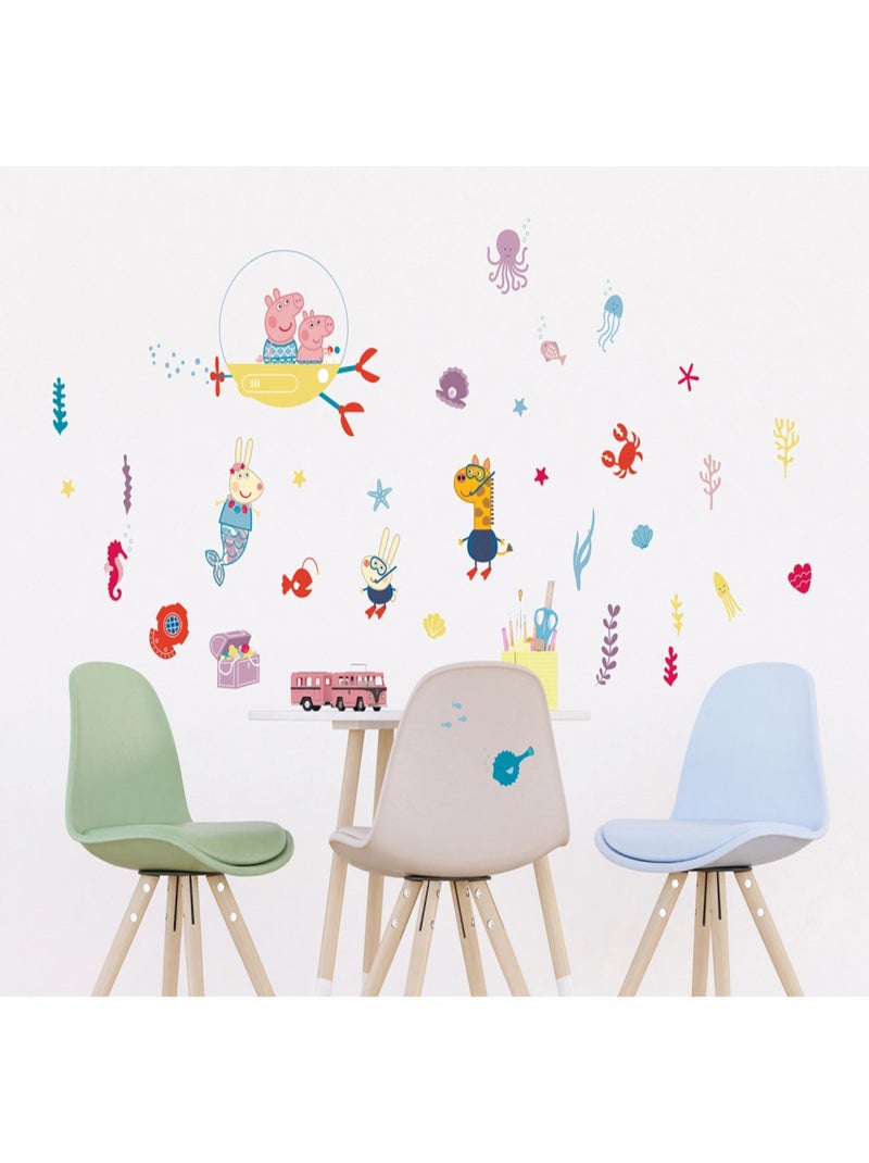 Sticker Peppa pig et sa famille dans l'eau - 1 planche 42,5 x 65 cm Multicolore - Kiabi
