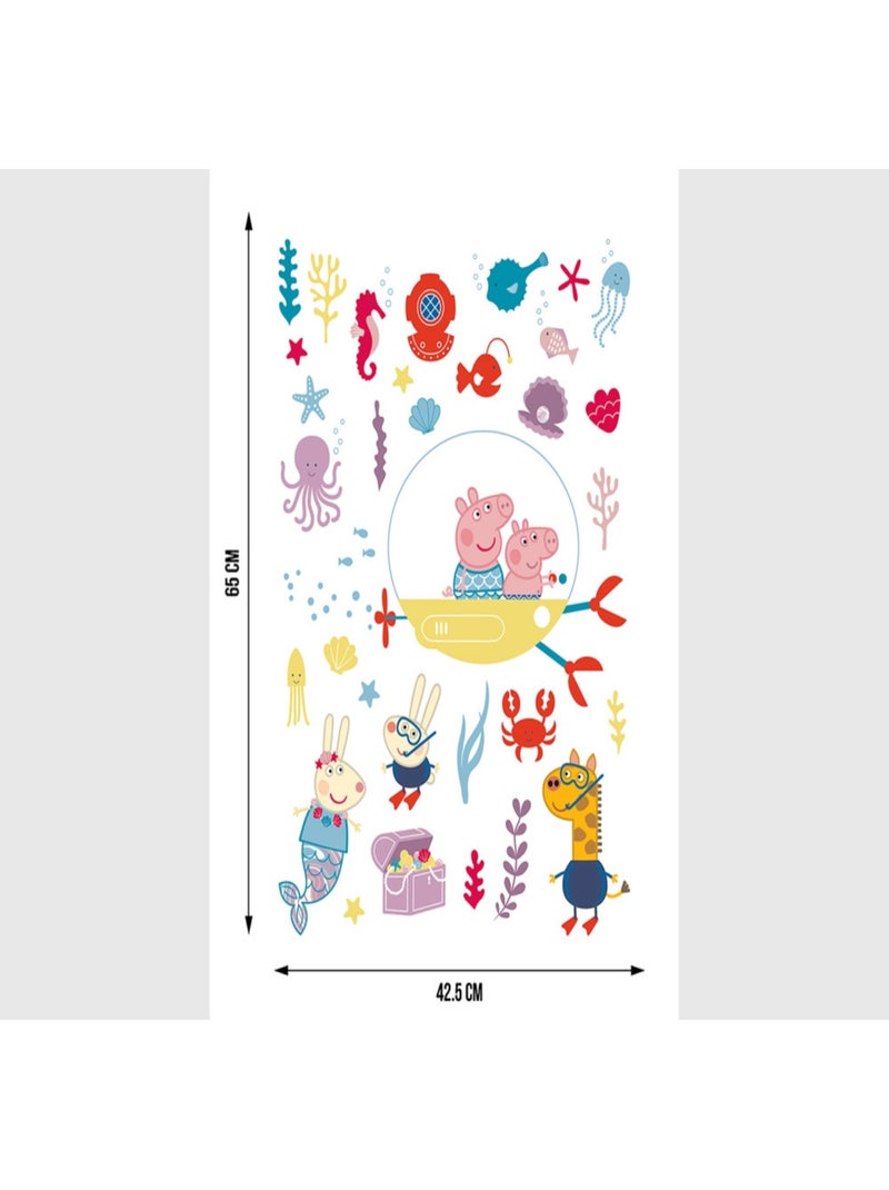 Sticker Peppa pig et sa famille dans l'eau - 1 planche 42,5 x 65 cm Multicolore - Kiabi