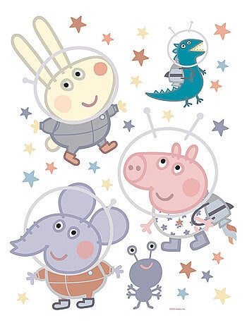 Sticker Peppa pig et sa famille dans l'espace - 1 planche 30 x 30 cm